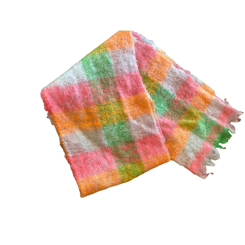 Multi Color Muted Pink Purple Green Orange Scarf Muffler Wool Blend